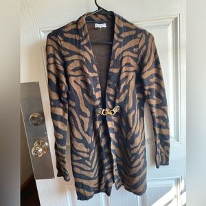 Charter Club Zebra Print Cardigan Brass Front Clasp